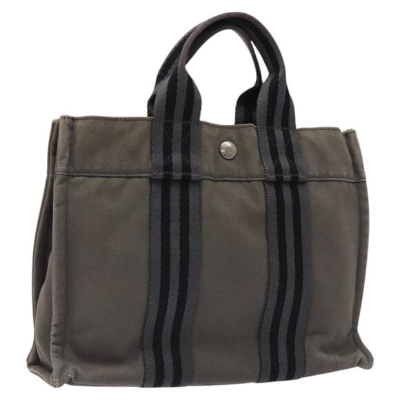 HERMES Fourre Tout PM Hand Bag Canvas Black Gray Silver Auth bs24475 - Picture 1 of 16